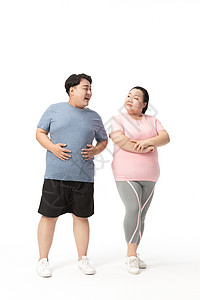 年轻肥胖情侣一起运动健身背景图片