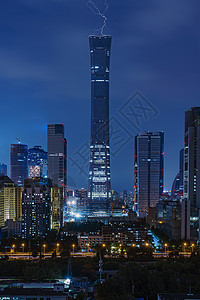 北京雨天闪电北京国贸中心背景