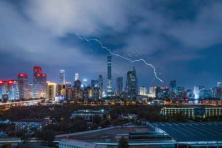 雷雨素材闪电北京国贸中心背景