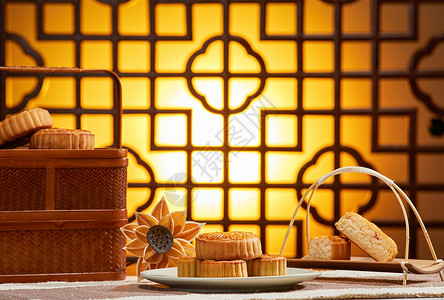 圆桌布中国风中秋月饼背景