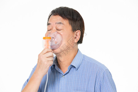 气泡环中年男人吸氧背景