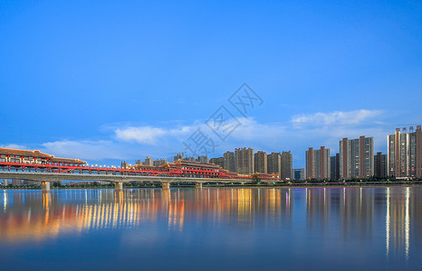 咸阳古渡廊桥夜景背景图片