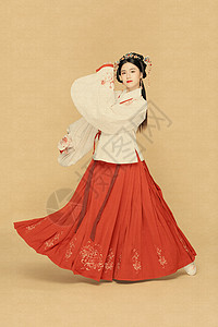 工笔画古风汉服中国风美女舞蹈背景图片