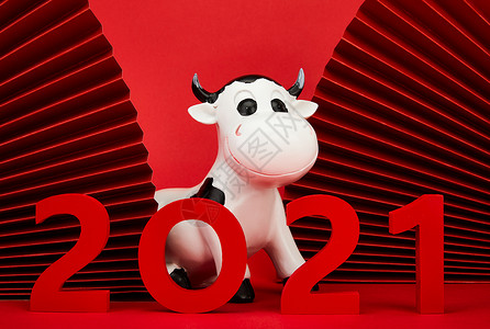 三维立体数字2021牛年新年背景