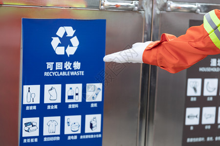 电梯房环卫工人介绍垃圾分类知识背景