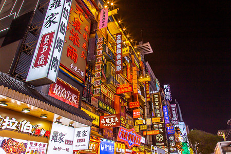 美食街夜景湖南长沙美食街文和友背景