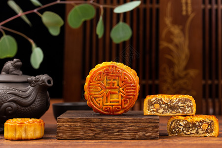 中秋节举杯邀月中国风拍摄五仁月饼背景
