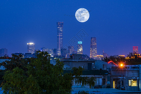 中秋和国庆中秋赏月夜国贸大楼背景