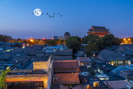 中秋国庆大惠战中秋赏月夜烟袋斜街胡同背景