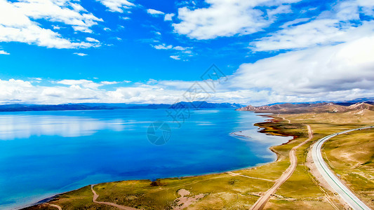 宝宝出行日青海甘南东给错那湖自然风光航拍背景