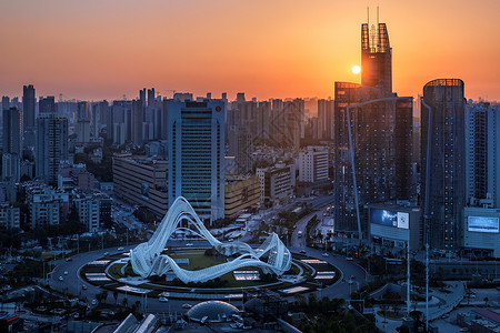 光谷夜景武汉光谷新转盘的星河造型背景