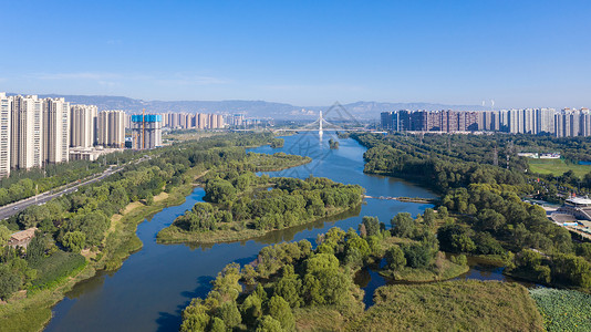 湿地城市山西太原汾河风光背景