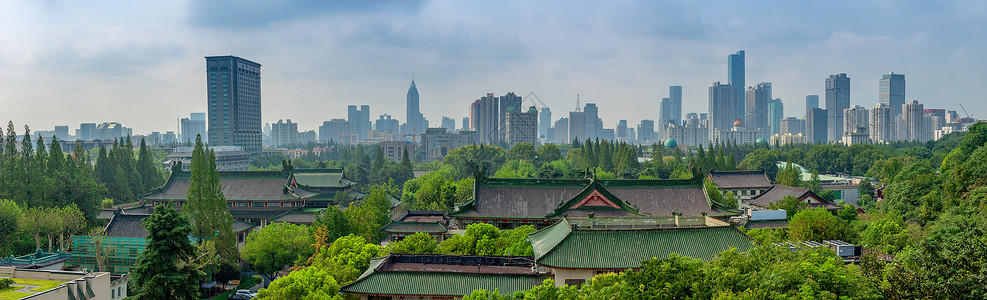 城市绿荫南京城市天际线背景