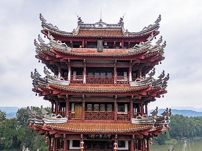 航拍湖南靖州侗族特色建筑望江楼背景