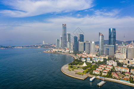 航拍海边青岛市中心cbd五四广场航拍全景背景