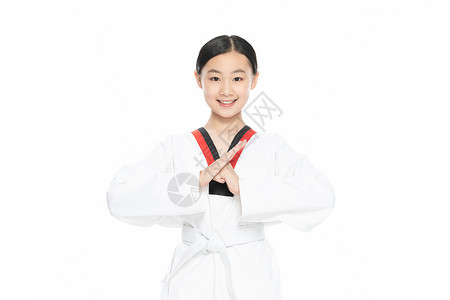 青少年女生练习跆拳道背景图片