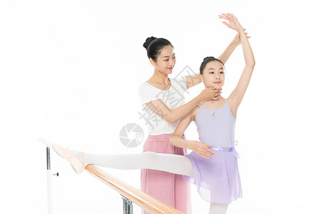 舞蹈老师帮助青少年学生压腿背景图片