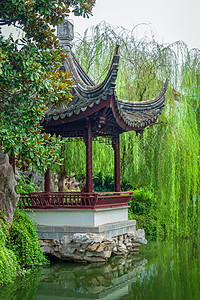 古风池塘南京瞻园的古风亭子背景