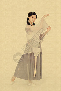 工笔画古风汉服中国风美女跳舞背景图片