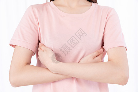 乳房自检青年女子胸口疼痛背景