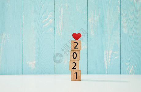 蓝色爱心手绘2021年新年数字素材背景