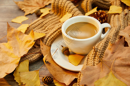 咖啡和围巾秋季暖冬咖啡背景背景