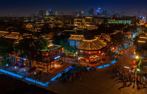 南京老门东明清建筑夜景航拍背景