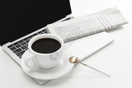 创意报纸创意学习办公和桌面咖啡场景背景