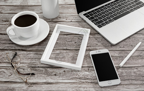 手机相框素材创意学习办公和桌面咖啡场景背景