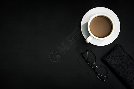 黑色办公桌创意学习办公和桌面咖啡黑色简约场景背景