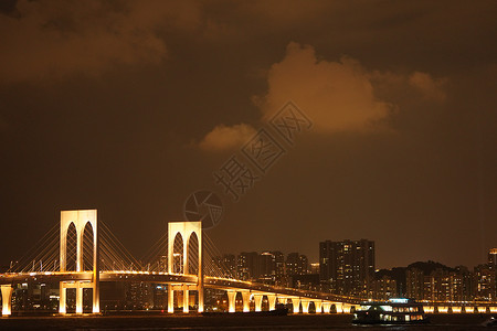 珠海横琴口岸澳门西湾大桥的灯光背景