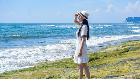 湘南海夏日镰仓海边女孩背景