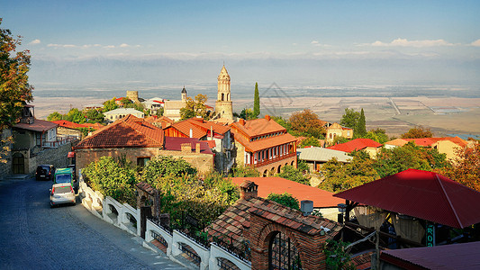格鲁吉亚建筑格鲁吉亚红酒发源地西格纳吉小镇背景