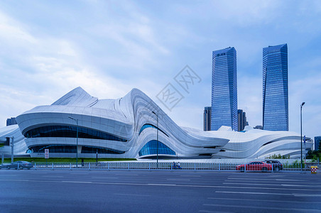 长沙城市风光湖南长沙梅溪湖国际文化艺术中心、金茂大厦建筑背景
