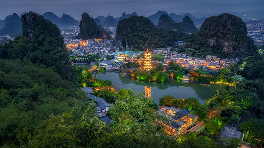 桂林城市广西桂林二江四湖木龙湖夜景背景