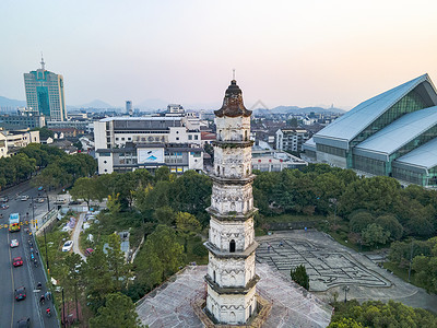 航拍绍兴百年历史大善塔高清图片