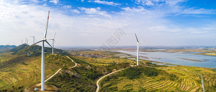 青岛风车风力发电设施航拍背景