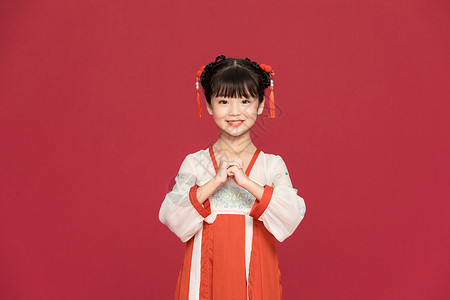 春节古代素材古风汉服中国风小女孩拜年背景