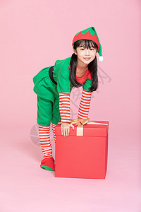 圣诞卡通可爱小女孩cos装扮圣诞礼物背景