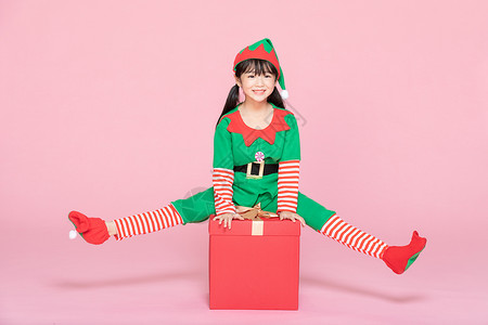 可爱小女孩cos装扮圣诞礼物高清图片