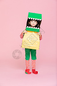 可爱小女孩cos装扮小恐龙背景图片