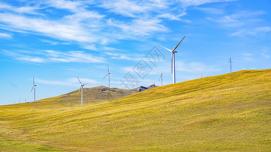 草地风车元素草原风力发电背景