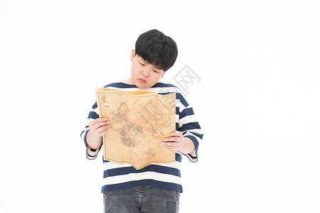 地图游戏拿着地图迷茫的的小男孩迷路小胖子背景