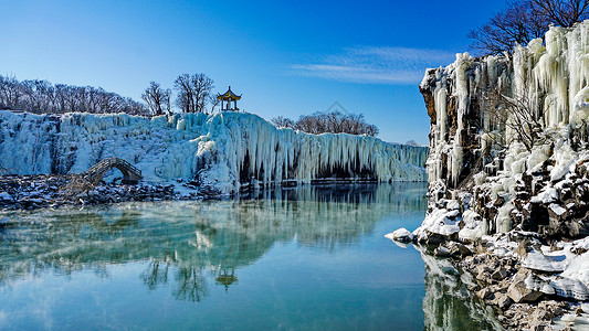 旅游季促销东北吉林镜泊湖冬景背景