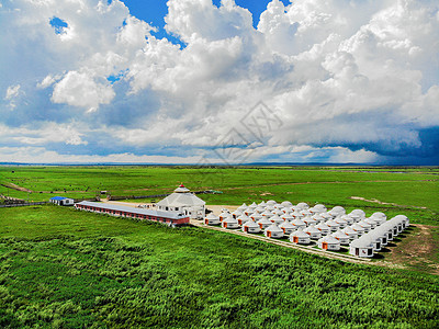 额尔古纳呼伦贝尔黑山头草原上的蒙古包背景