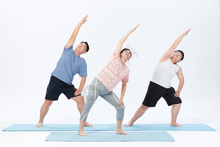 儿童垫肥胖一家三口瑜伽锻炼减肥背景