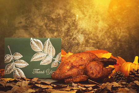 烤鸡海报感恩节火鸡和卡片祝福背景
