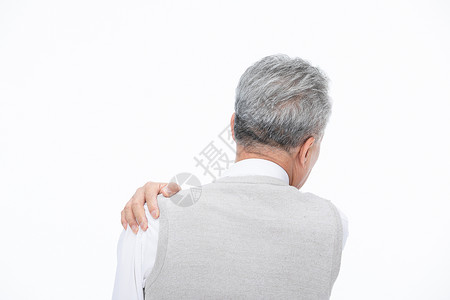 老年男性身体不舒服老人肩膀疼高清图片