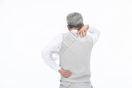 颈椎病人老年男性身体不舒服老人背疼背景