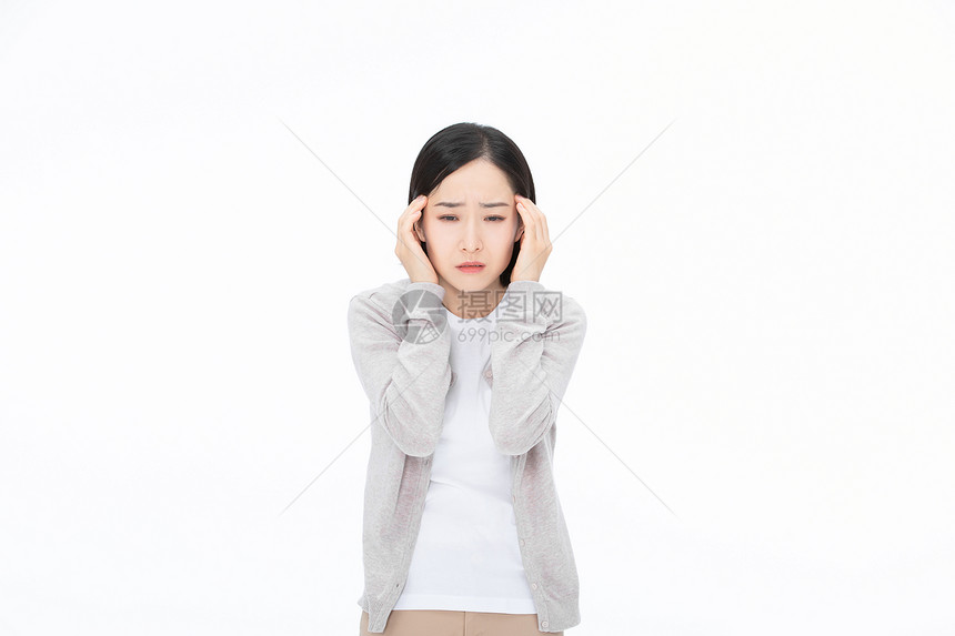 女性疾病身体不舒服头疼按压太阳穴图片